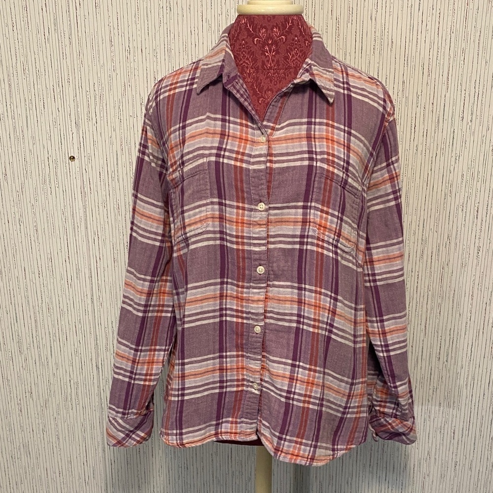 Riders By Lee XL Women's Plaid Purple Multi Color Button Down Long Sleeve Shirt